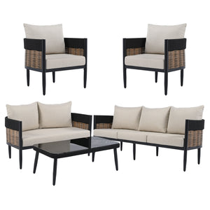 Safavieh Harrison Outdoor Bench And Table Set – Stylish Modern Design For Your Chic Patio Or Garden Retreat Black ,Taupe  Pat7741a