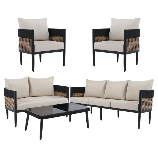 Safavieh Harrison Outdoor Bench And Table Set – Stylish Modern Design For Your Chic Patio Or Garden Retreat Black ,Taupe  Pat7741a