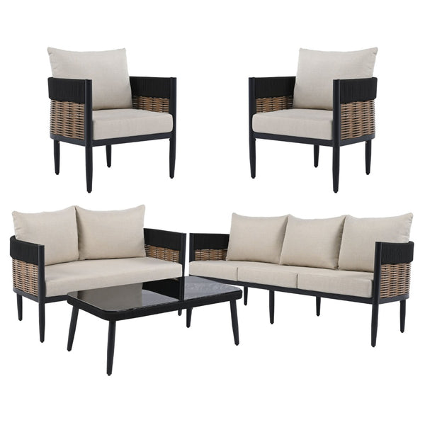 Safavieh HARRISON Bench and Table Set - Stylish Indoor/Outdoor Seating for Modern Living Spaces and Patios Black / Taupe PAT7741A
