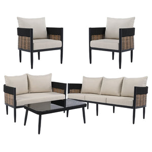 Safavieh Harrison Outdoor Chair Set Of 2 - Elegant Steel Frame With Weather-resistant Cushions For Comfort Black ,Taupe  Pat7740a-set2