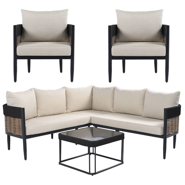 Safavieh Harrison Outdoor Chair Set Of 2 - Elegant Steel Frame With Weather-resistant Cushions For Comfort Black ,Taupe  Pat7740a-set2