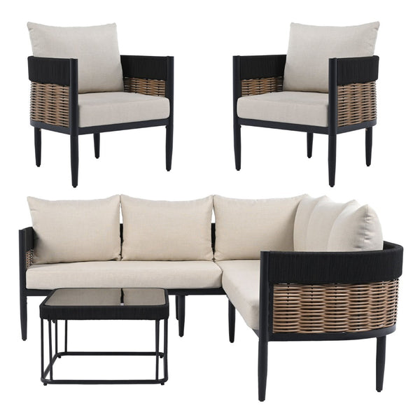 Safavieh Harrison Outdoor Chair Set Of 2 - Elegant Steel Frame With Weather-resistant Cushions For Comfort Black ,Taupe  Pat7740a-set2