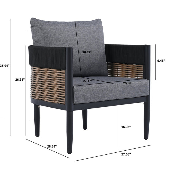 Safavieh HARRISON Outdoor Chair Set of 2 – Modern Design, Durable Comfort for Patios and Garden Relaxation Black / Grey PAT7740B-SET2