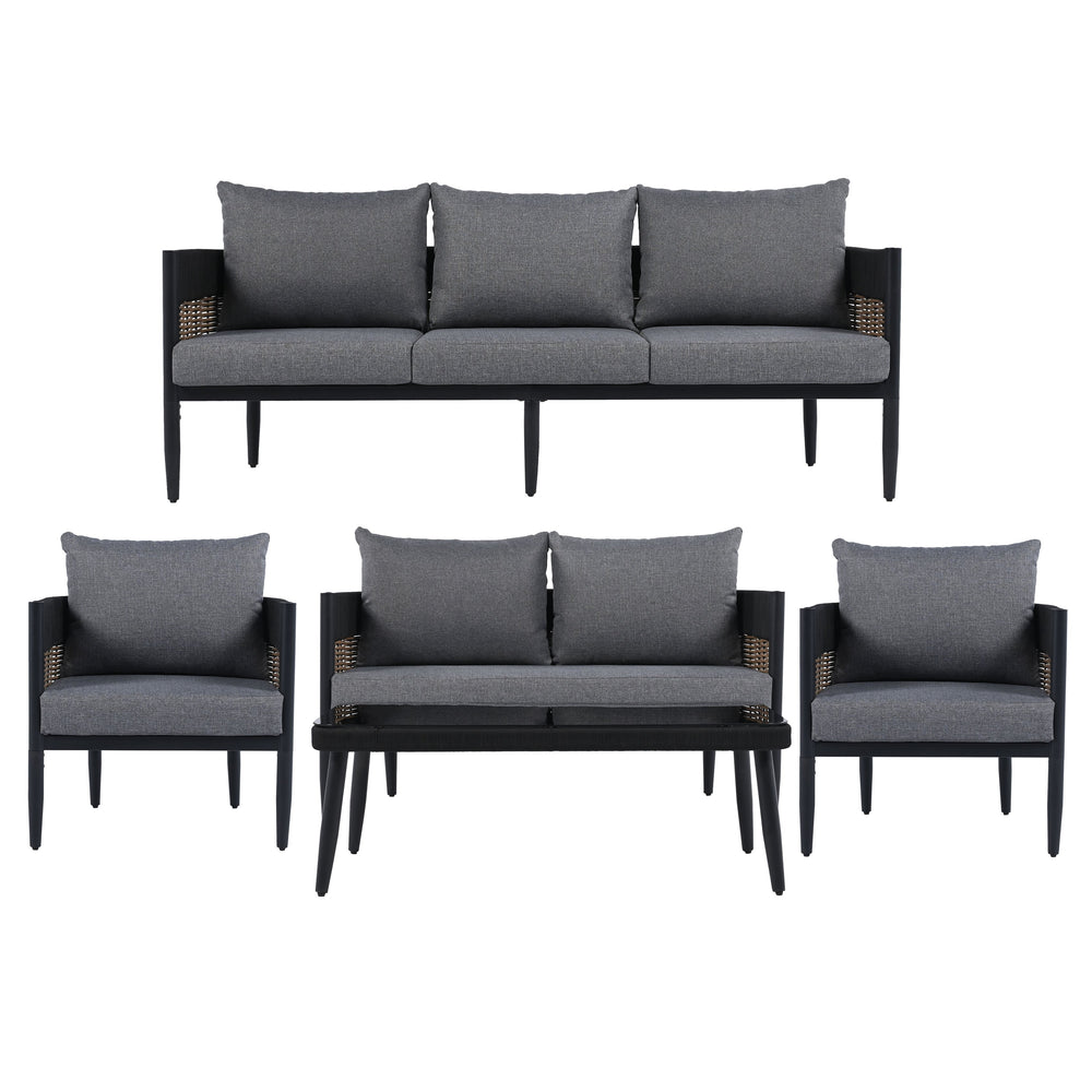 Safavieh Harrison Outdoor Bench And Table Set – Stylish Modern Design For Your Chic Patio Or Garden Retreat Black ,Grey  Pat7741b