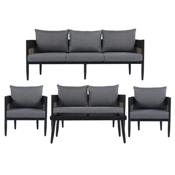 Safavieh HARRISON Bench and Table Set - Stylish Indoor/Outdoor Seating for Modern Living Spaces and Patios Black / Grey PAT7741B