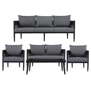 Safavieh Harrison 3 Seater Sofa - Stylish Outdoor Seating With Durable Steel Frame And Elegant Rattan Accents Black ,Grey  Pat7742b