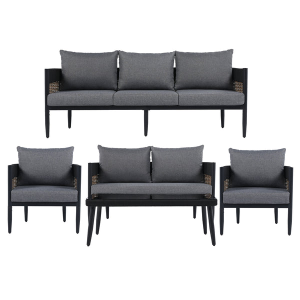 Safavieh Harrison 3 Seater Sofa - Stylish Outdoor Seating With Durable Steel Frame And Elegant Rattan Accents Black ,Grey  Pat7742b