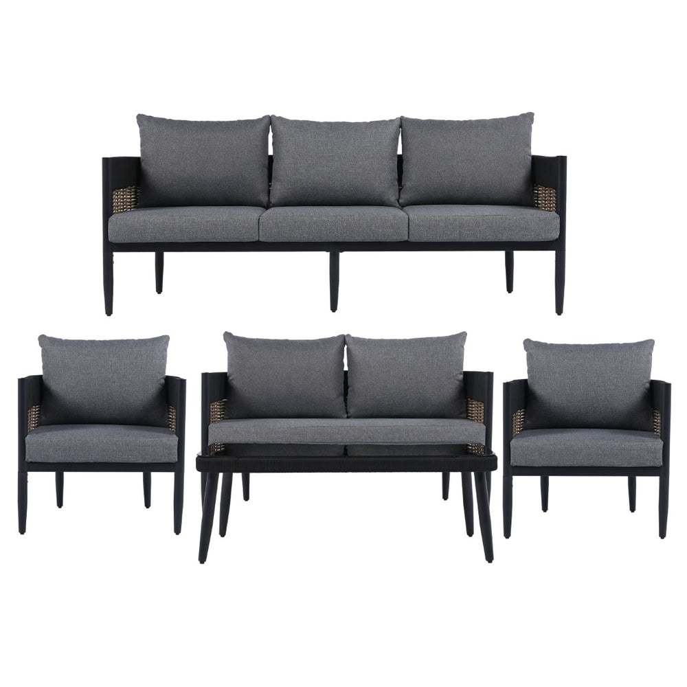 Safavieh HARRISON Outdoor Chair Set of 2 – Modern Design, Durable Comfort for Patios and Garden Relaxation Black / Grey PAT7740B-SET2