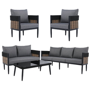 Safavieh Harrison Outdoor Bench And Table Set – Stylish Modern Design For Your Chic Patio Or Garden Retreat Black ,Grey  Pat7741b
