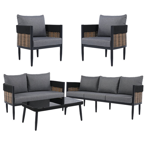 Safavieh Harrison Outdoor Bench And Table Set – Stylish Modern Design For Your Chic Patio Or Garden Retreat Black ,Grey  Pat7741b