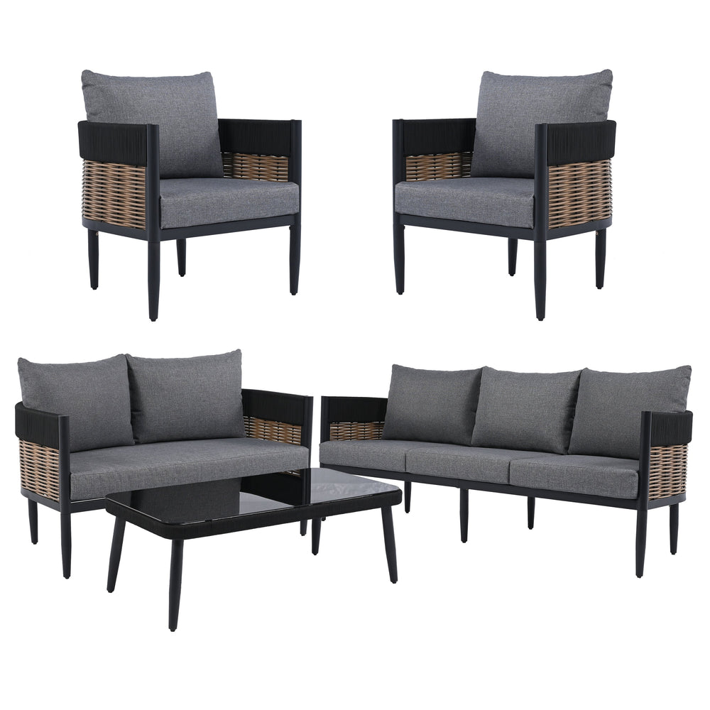 Safavieh Harrison 3 Seater Sofa - Stylish Outdoor Seating With Durable Steel Frame And Elegant Rattan Accents Black ,Grey  Pat7742b