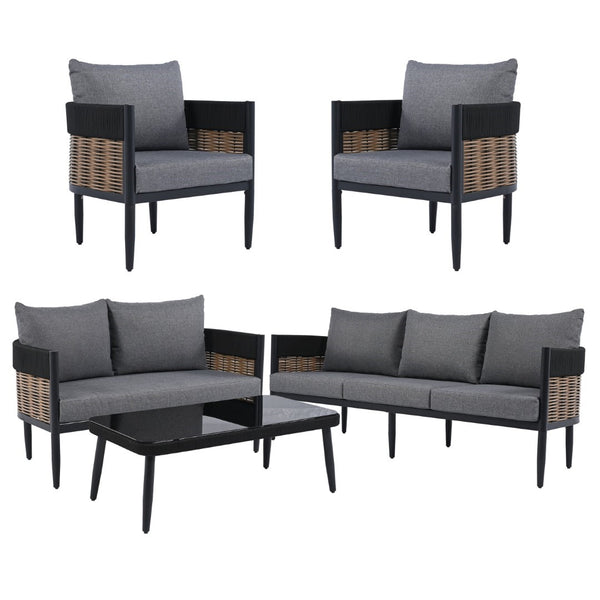 Safavieh Harrison Outdoor Chair Set Of 2 - Elegant Steel Frame With Weather-resistant Cushions For Comfort Black ,Grey  Pat7740b-set2
