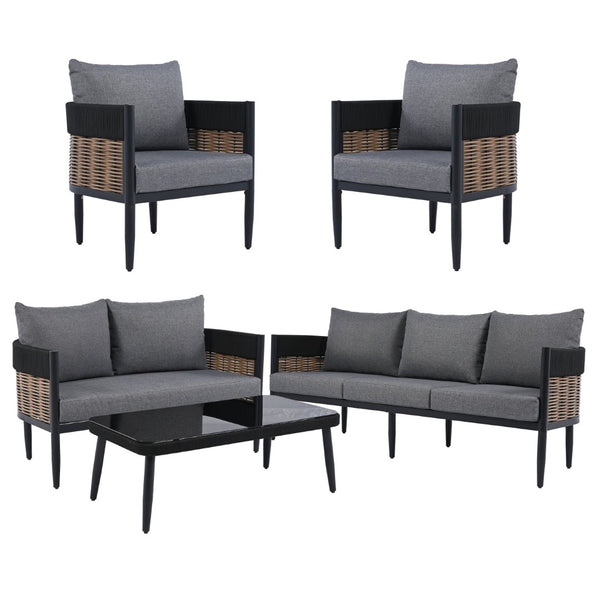 Safavieh HARRISON Bench and Table Set - Stylish Indoor/Outdoor Seating for Modern Living Spaces and Patios Black / Grey PAT7741B