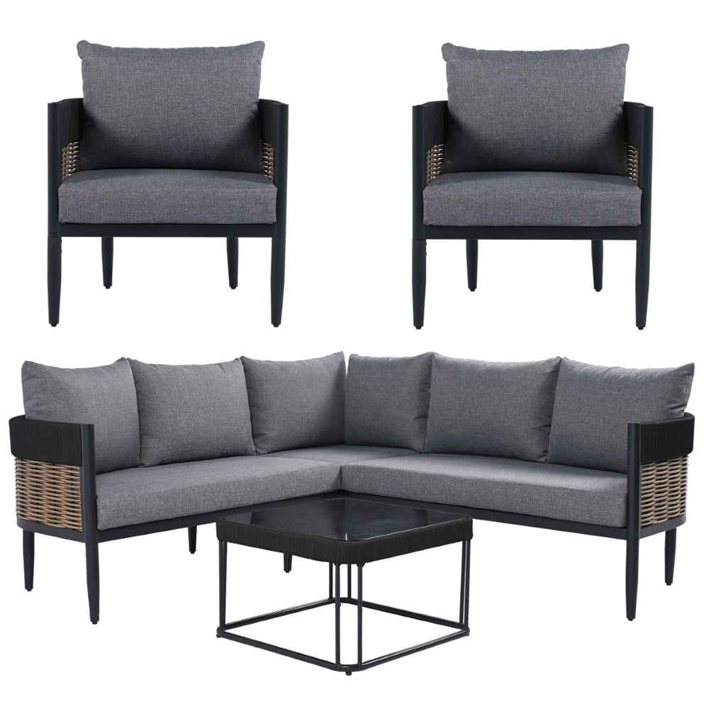 Safavieh HARRISON Outdoor Chair Set of 2 – Modern Design, Durable Comfort for Patios and Garden Relaxation Black / Grey PAT7740B-SET2