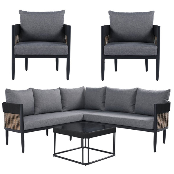 Safavieh Harrison Outdoor Chair Set Of 2 - Elegant Steel Frame With Weather-resistant Cushions For Comfort Black ,Grey  Pat7740b-set2