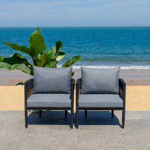 Safavieh HARRISON Outdoor Chair Set of 2 – Modern Design, Durable Comfort for Patios and Garden Relaxation Black / Grey PAT7740B-SET2