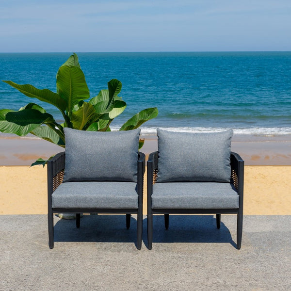 Safavieh HARRISON Outdoor Chair Set of 2 – Modern Design, Durable Comfort for Patios and Garden Relaxation Black / Grey PAT7740B-SET2