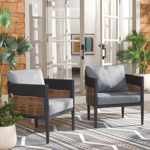 Safavieh HARRISON Outdoor Chair Set of 2 – Modern Design, Durable Comfort for Patios and Garden Relaxation Black / Grey PAT7740B-SET2