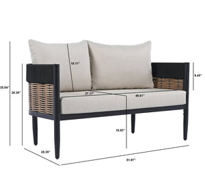 Safavieh HARRISON Bench and Table Set - Stylish Indoor/Outdoor Seating for Modern Living Spaces and Patios Black / Taupe PAT7741A