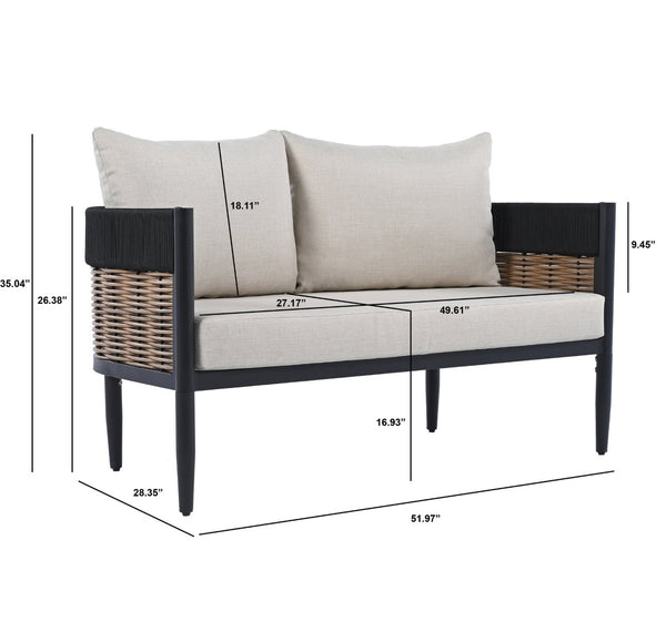 Safavieh HARRISON Bench and Table Set - Stylish Indoor/Outdoor Seating for Modern Living Spaces and Patios Black / Taupe PAT7741A