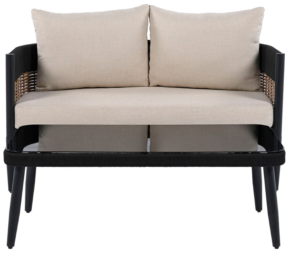 Safavieh HARRISON Bench and Table Set - Stylish Indoor/Outdoor Seating for Modern Living Spaces and Patios Black / Taupe PAT7741A