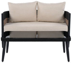 Safavieh Harrison Outdoor Bench And Table Set – Stylish Modern Design For Your Chic Patio Or Garden Retreat Black ,Taupe  Pat7741a