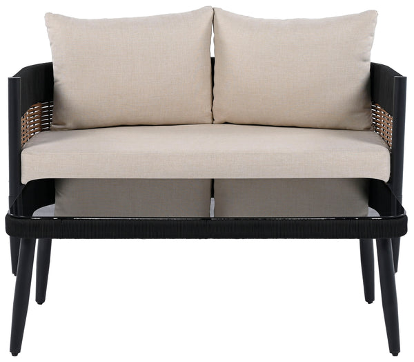 Safavieh Harrison Outdoor Bench And Table Set – Stylish Modern Design For Your Chic Patio Or Garden Retreat Black ,Taupe  Pat7741a