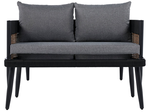 Safavieh Harrison Outdoor Bench And Table Set – Stylish Modern Design For Your Chic Patio Or Garden Retreat Black ,Grey  Pat7741b