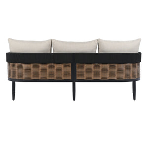 Safavieh Harrison 3 Seater Sofa - Stylish Outdoor Seating With Durable Steel Frame And Elegant Rattan Accents Black ,Taupe  Pat7742a