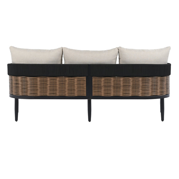 Safavieh Harrison 3 Seater Sofa - Stylish Outdoor Seating With Durable Steel Frame And Elegant Rattan Accents Black ,Taupe  Pat7742a