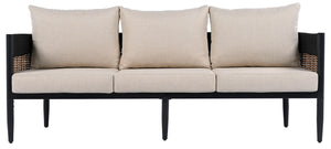 Safavieh Harrison 3 Seater Sofa - Stylish Outdoor Seating With Durable Steel Frame And Elegant Rattan Accents Black ,Taupe  Pat7742a