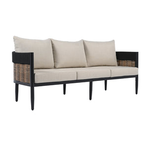 Safavieh Harrison 3 Seater Sofa - Stylish Outdoor Seating With Durable Steel Frame And Elegant Rattan Accents Black ,Taupe  Pat7742a