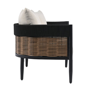 Safavieh Harrison 3 Seater Sofa - Stylish Outdoor Seating With Durable Steel Frame And Elegant Rattan Accents Black ,Taupe  Pat7742a