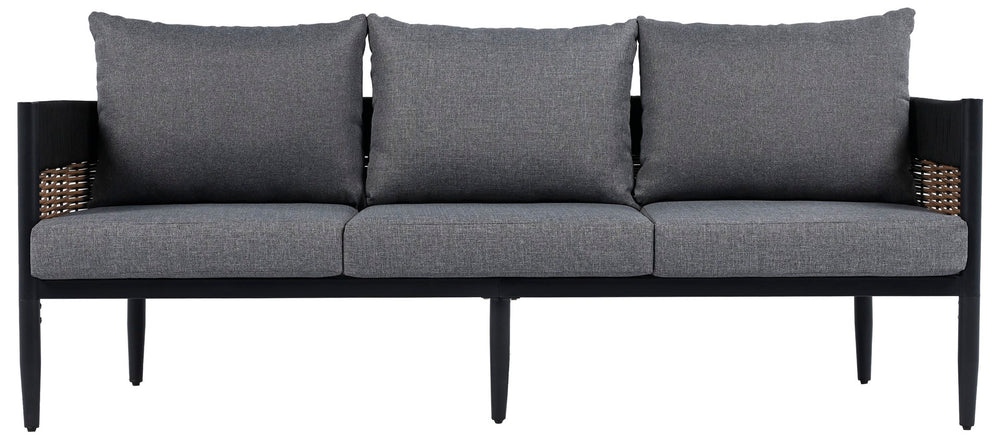 Safavieh HARRISON Modern Three-Seater Sofa - Stylish Outdoor Seating with Weather-Resistant Comfort & Durability Black / Grey PAT7742B