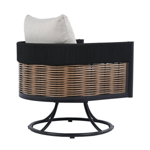 Safavieh Harrison Swivel Chair - Elegant Outdoor Seating With Woven Rattan And Soft Foam Cushions For Comfort Black ,Taupe  Pat7743a