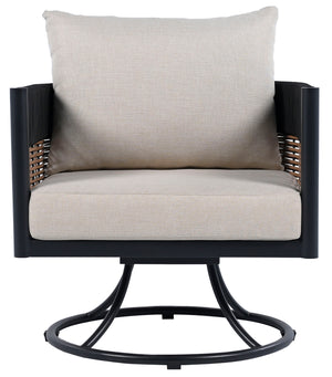 Safavieh Harrison Swivel Chair - Elegant Outdoor Seating With Woven Rattan And Soft Foam Cushions For Comfort Black ,Taupe  Pat7743a