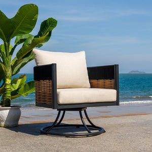 Safavieh HARRISON Swivel Chair - Modern Outdoor Seating with Weather-Resistant Foam and Stylish Design Black / Taupe PAT7743A