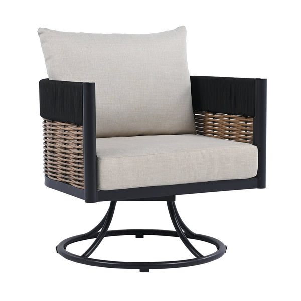 Safavieh Harrison Swivel Chair - Elegant Outdoor Seating With Woven Rattan And Soft Foam Cushions For Comfort Black ,Taupe  Pat7743a