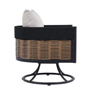 Safavieh Harrison Swivel Chair - Elegant Outdoor Seating With Woven Rattan And Soft Foam Cushions For Comfort Black ,Taupe  Pat7743a