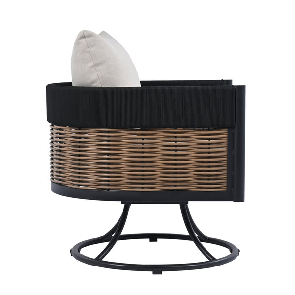 Safavieh Harrison Swivel Chair - Elegant Outdoor Seating With Woven Rattan And Soft Foam Cushions For Comfort Black ,Taupe  Pat7743a