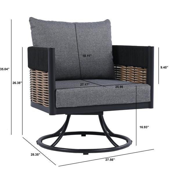 Safavieh HARRISON Swivel Chair - Modern Outdoor Seating with Weather-Resistant Foam and Stylish Design Black / Grey PAT7743B