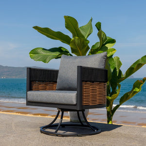 Safavieh HARRISON Swivel Chair - Modern Outdoor Seating with Weather-Resistant Foam and Stylish Design Black / Grey PAT7743B