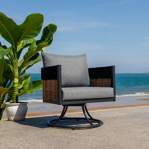 Safavieh HARRISON Swivel Chair - Modern Outdoor Seating with Weather-Resistant Foam and Stylish Design Black / Grey PAT7743B