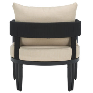 Safavieh Viola Outdoor Chair Set Of 2 - Stylish Comfort With Woven Backrest For Modern Patio Ambiance Black ,Taupe  Pat7750a-set2