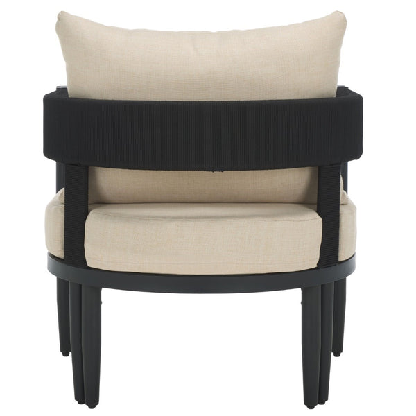 Safavieh Viola Outdoor Chair Set Of 2 - Stylish Comfort With Woven Backrest For Modern Patio Ambiance Black ,Taupe  Pat7750a-set2