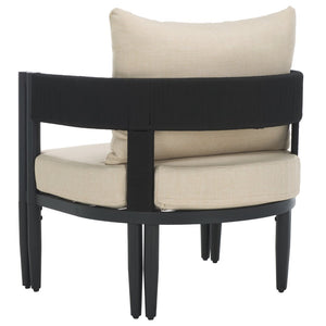 Safavieh Viola Outdoor Chair Set Of 2 - Stylish Comfort With Woven Backrest For Modern Patio Ambiance Black ,Taupe  Pat7750a-set2