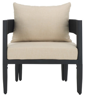 Safavieh Viola Outdoor Chair Set Of 2 - Stylish Comfort With Woven Backrest For Modern Patio Ambiance Black ,Taupe  Pat7750a-set2