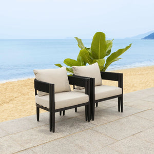 Safavieh Viola Outdoor Chair Set Of 2 - Stylish Comfort With Woven Backrest For Modern Patio Ambiance Black ,Taupe  Pat7750a-set2
