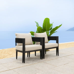 Safavieh Viola Outdoor Chair Set Of 2 - Stylish Comfort With Woven Backrest For Modern Patio Ambiance Black ,Taupe  Pat7750a-set2