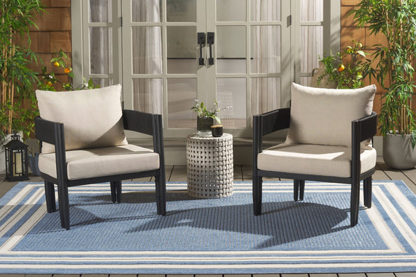 Safavieh Viola Outdoor Chair Set Of 2 - Stylish Comfort With Woven Backrest For Modern Patio Ambiance Black ,Taupe  Pat7750a-set2